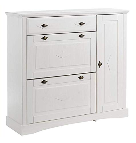 Image of APRODZ Mango Wood Azee Shoe Cabinet for Home | Shoe Rack Organiser | White Finish
