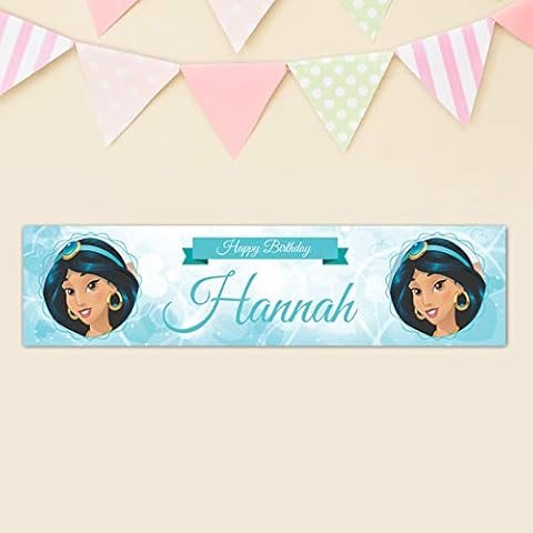 Jasmine Aladdin Banner Personalised Aladdin Jasmine Birthday Party Banner Disney Princess Luxury Banner Fast Delivery 900x210mm… Cover