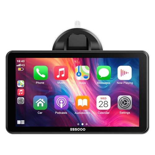 ESSGOO 7'' Wireless Car Play Screen for A-pple Carplay Android Auto HD IPS Touchscreen with Mirror Link, Bluetooth 5.3, Siri G-oogle Assistant Support, AUX, FM – Compatible with Various Vehicle Models