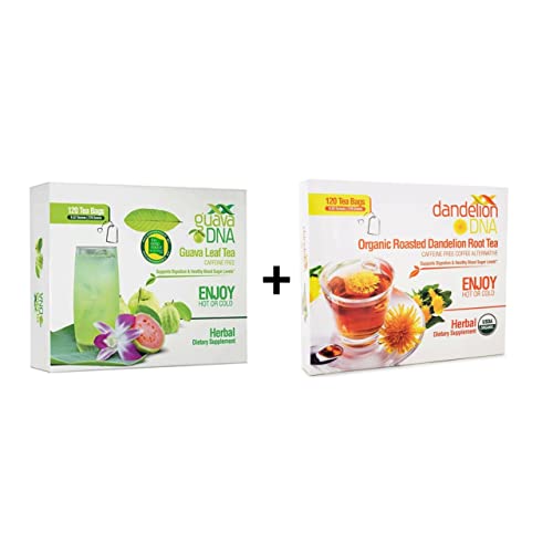 Guavadna Guava Leaf Tea 120 Individually Wrapped Teabags By Matcha Dna | 100% Pure Guava Leaves, Nothing Else Added. | Great For Digestion, | (120 Teabags) Roasted Dandelion 120 Teabags #TOP12