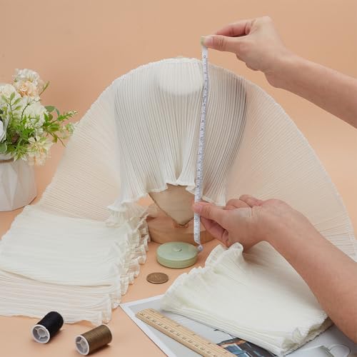 FINGERINSPIRE 4 Yards Cream White Pleated Chiffon Ribbon 6.7inch Wide Polyester Pleated Elastic Lace Ribbon Wave Edge Ruffled Lace Trims for Dress Gown Doll Decoration Clothes Accessories DIY Craft by FINGERINSPIRE - Image 3