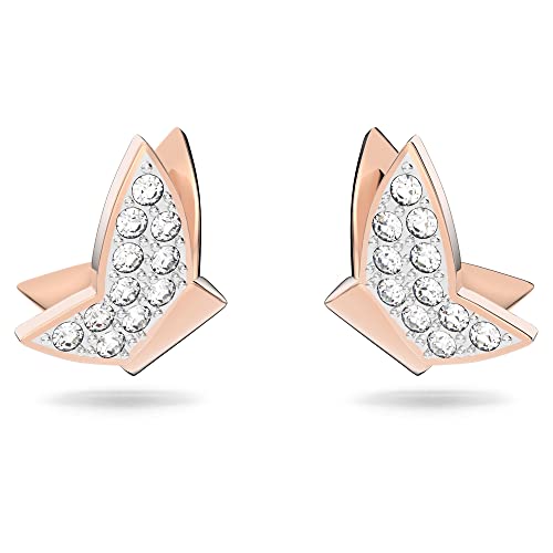 Lilia stud earrings, Butterfly, White, Rose-gold tone plated