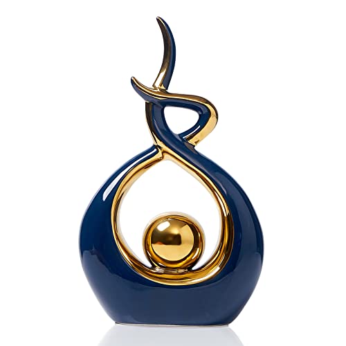 FJS Home Decor Modern Art Ceramic Statue, Coffee Table Decor Centerpiece Table Decoration, Decorative Accents Sculpture for Living Room Decor or Dining Table Decor (Blue, Small)