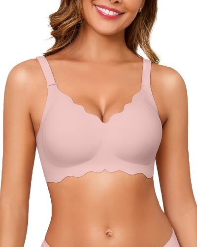 Image of Seamless Jelly Bras for Women No Underwire Push Up Bra Full Coverage V-Neck Wirefree Bralettes Soft T-Shirt Bra