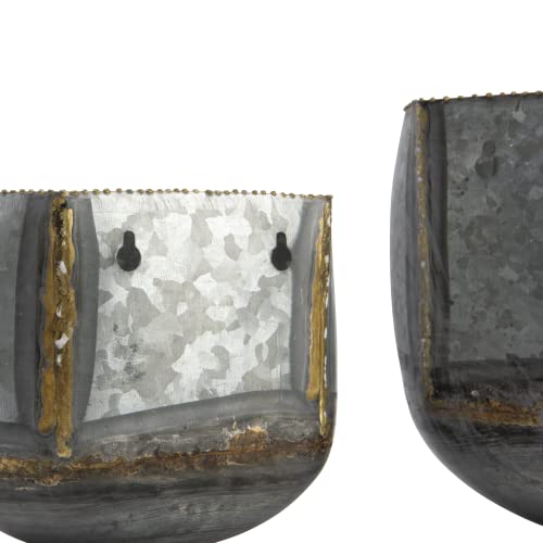 Creative Co-Op Modern Galvanized Metal Wall Planters With Line Design, Set Of 2 Sizes, Silver And Gold #TOP4