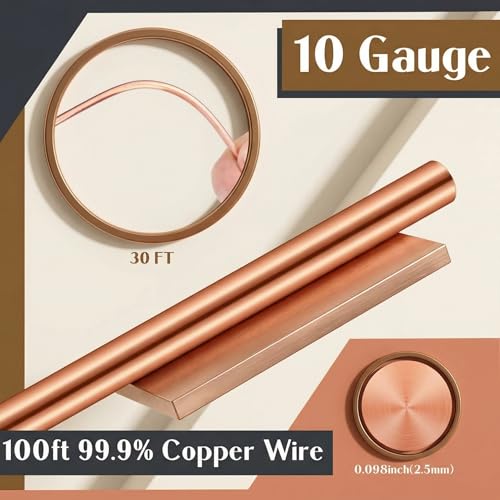 Image of Therwen 30ft 10 Gauge Copper Wire for Gardening, Electroculture, Bonsai, Jewelry Making Beading DIY Craft Pure Bare Wire Spool