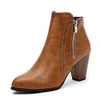Dernolsea Ladies Ankle Boots, Pointed Toe Zip Up Mid Block Heeled Ankle Boots for Women Tan Size 4