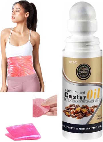Castor Oil Pack Compress Kit With Body Detox Wraps For Occlusion For Abdomen Faster Absorption Of Massage Oils , Stretch marks, Anti Cellulite, Liver, Fertility, Heating For Pain, Cramps, Organic Massage Castor Oil Roll On Included