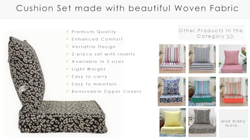 Image of Multipurpose 40x40x8 CM Woven Fashionable High Densitiy Foam Cushion Set for Floor, Patio, Chair and Balcony Garden Seating - Black & Beige Animal Set, Small Size Set - 16x16x3 Inch