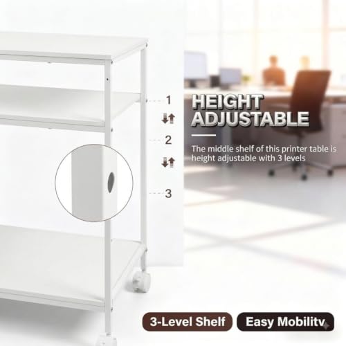 Image of 31.5 inch Heavy Duty Large Printer Stand with Adjustable Storage Shelf, White
