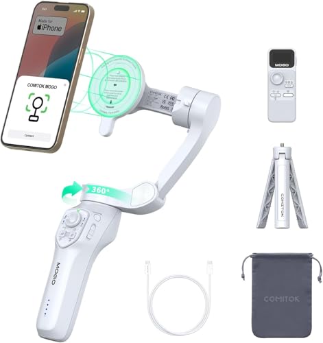 COMITOK Only for iPhone, MOGO [Apple MFi Certified] Gimbal Stabilizer for iPhone Stabilizer for Video Recording, Native Camera Control by Remote & Apple Watch, Background Mode Tracking in iOS26