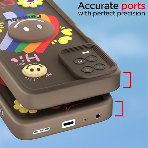 Image of Pikkme Back Cover for Oppo A54 | Soft Silicone| Cute Rainbow Smile & 3D Cartoon Flower Design | Shockproof Raised Camera Protection Bumper Case (Brown)