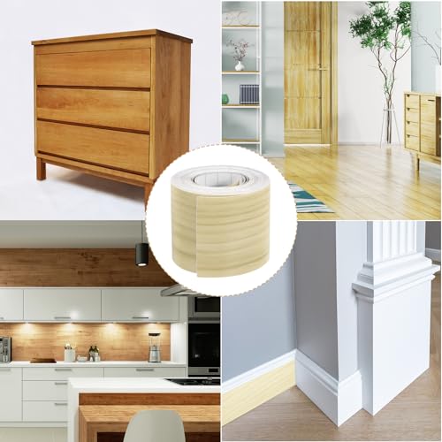 Image of uxcell 1 Roll Wood Grain Tape, 2.36 inch x 49 Ft Realistic Textured Repair Tape Self Adhesive Wood Textured Patch for Floor Wall Door Table Cabinets Desk Furniture Home Decor(Yellow)