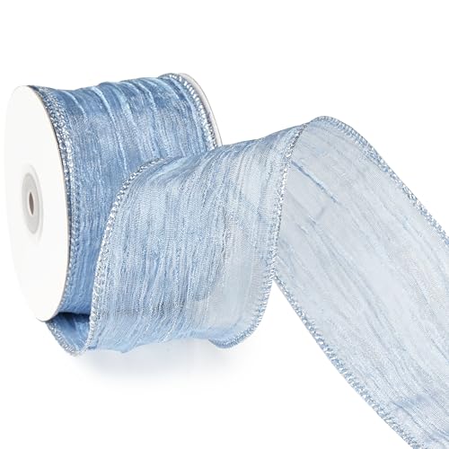 MAYREEL 2.5 Inch Dusty Blue Wired Ribbon French Blue for Wreaths Bows Rustic Wedding Gift Wrapping Farmhouse Decor Crafts Party Favors 10 Yards