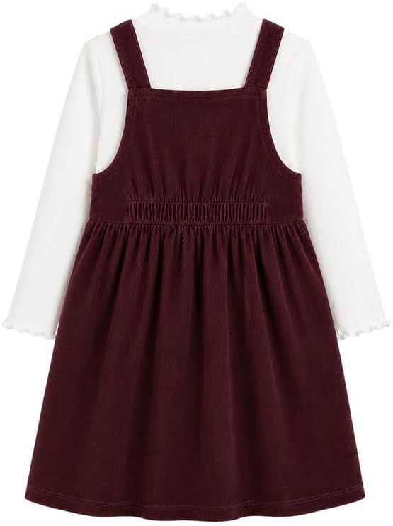 HILEELANG Girls Corduroy Jumper Dress Set 2 Piece Ribbed Long Sleeve Tee image 3