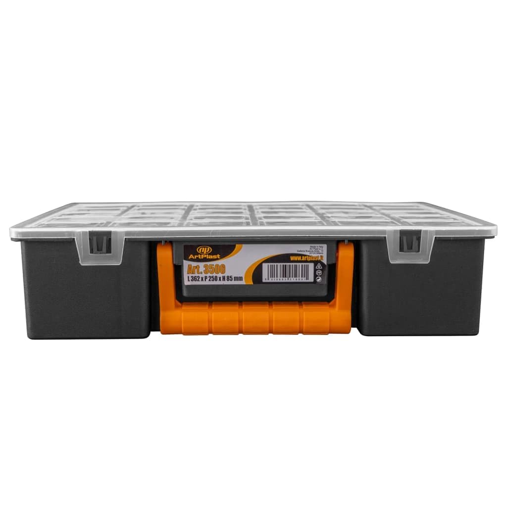 Juego de 2 maletas de polipropileno con divisores extraíbles, 360 x 250 x 85 mm, tapa transparente, caja de herramientas organizador para tornillos y clavos, 17 compartimentos