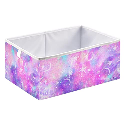 Oyihfvs Seamless Purple Pink Galaxy Space Stars and Crescent Moons Rectangle Foldable Cube Storage Basket Collapsible Fabric with Handles Organizer Clothes for Home Bedroom 15.7 x 10.6 x 7 in