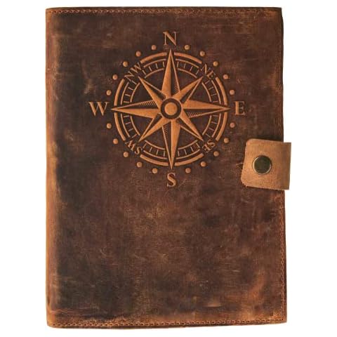 Travel Journal Series by Modest Goods - Refillable Leather Cover and A5 Notebook - Travel Accessories for Men & Women - Great for Traveler Adventure Journal, Vacation Scrapbook, Planner (Compass) Cover