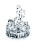 XTRA PREISWERT MENAGE SERIE 1480 (Höhe: 17 cm) aus Edelstahl mit Einsätzen aus Glas - 5-teilig, Essig- und Ölflasche, Zahnstocherglas und Salz- und Pfefferstreuer