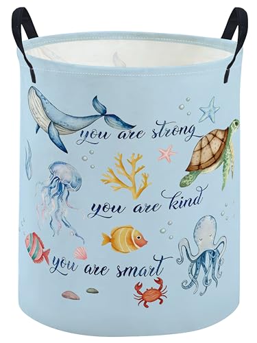 Image of ESSME Kids Laundry Basket,Ocean Hamper Collapsible Canvas Waterproof Storage Bin for Boys, Cute Hamper,Gift Baskets(Ocean)