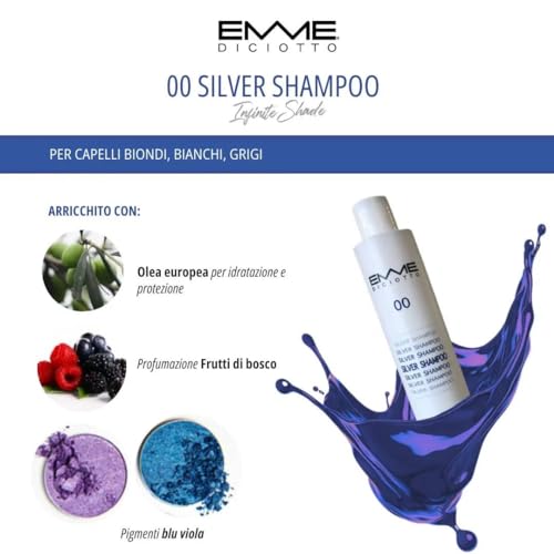 EMME DICIOTTO 00 Silver hair Shampoo 8.45 oz | 250 ml | neutralizes yellow effect image 5