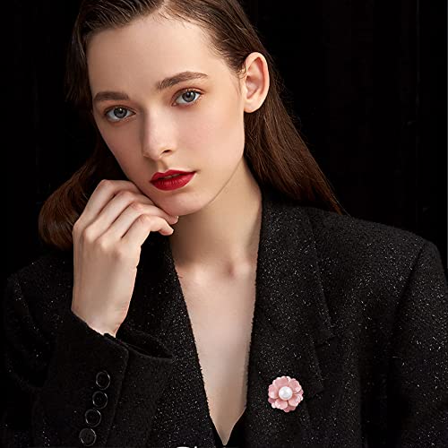 Image of Women Camellia Flower Pearl Enamel Brooch Pins for Ladies Jewelry Fashion