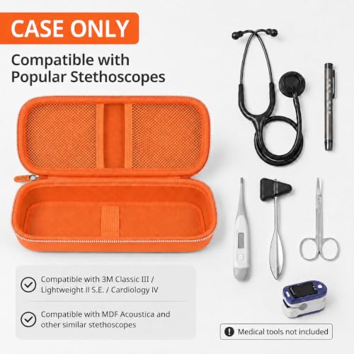 Image of Stethoscope Case for 3M Littmann Classic III Monitoring /Lightweight II S.E /Cardiology IV Diagnostic /for MDF Acoustica Stethoscopes, Holder for Nurse Doctor Essentials & Medical Accessories, Orange