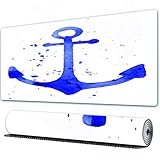 FEHWI Mauspad 80×30 cm Verlängertes großes Mauspad Schreibtischauflage,Anker, Aquarell-Illustration von Anker-Farbtropfen um Marine-Ausrüstung im,genähte Kanten Gaming Mauspad,rutschfeste Gummibasis