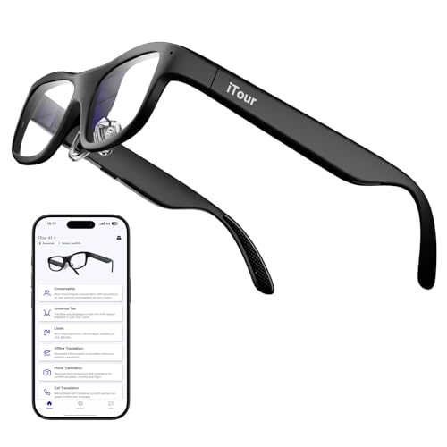 Enhancing Communication: Smart Glasses for the Deaf 3 iTour A1 Smart AR Glasses, Two Way Real-Time Translator 110 Languages with iTourAR App, Offline Translation, Speech Recognition, Teleprompter, AI Assistant, AI Glasses for Travel, Meeting & Learning