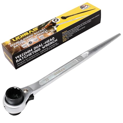 Udibas 19mm22mm (or 3/4 x 7/8) Professional Grade 12 Point Double Ended Socket Ratcheting Podger Scaffold Spud Wrench Silver
