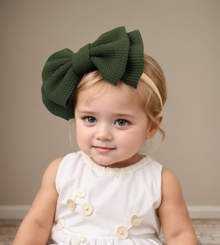 Super Stretchy Soft Nylon Baby Girls Headbands with Bows Colorful Large Bow-knot Hairbands Elastic Hair Accessories for Newborns Toddlers Infant (Army Green A, Standard)2