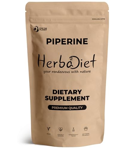 Herbadiet Piperine 95% Powder | Black Pepper Extract Powder 95% by Hplc | Bioavailability Enhancer, Boosts Nutrients Uptake| Gluten Free, Non-GMO Bulk Supplement (0.35 oz / 10 gm)