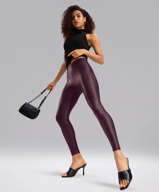 SANTINY Women's Faux Leather Leggings 25''/27''/29''-High Waisted Stretch Leather Pants Pleather Tights for Women - Image 6