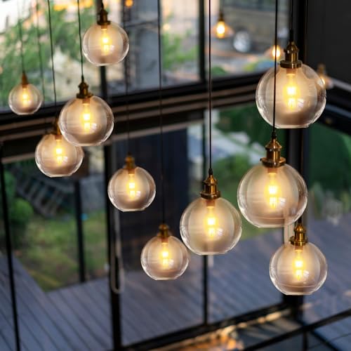 Image of Glooglitter 4 Pack Fixture Replacement Globe Shade 6 Inch Diameter E26 Base 1-5 /8 Inch Fitter Round Glass Globe Lampshade Cover for Pendant Wall Sconce Chandelier Vanity Light(Clear)
