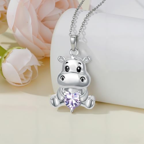 Image of PROESS Animal Birthstone Necklace 925 Sterling Silver Otter /Axolotl /Hippo /Elephant /Dachshund /Monkey /Red Panda Pendant Necklace Animal Birthstone Jewelry Gifts for Women