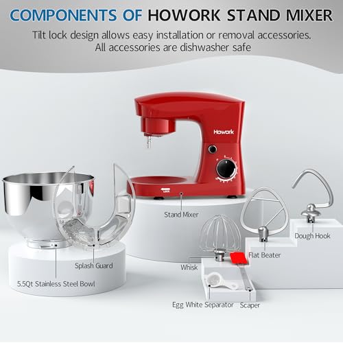 Howork Tilt-Head Food Mixer, 5 Quarts 10-Speed 1500W Stand Mixer (Crimson Red) - Image 2