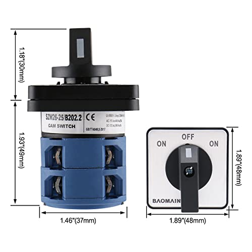 Baomain 660V 25A 2-Pole 3-Position Momentary 8 Terminals Changeover Control Rotary Cam Switch Szw26-25/B202.2 #TOP2