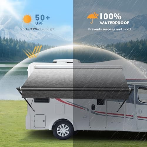 Somokg RV Awning Fabric Replacement, Heavy Duty 18.5oz Vinyl RV Awning Fabric, Universal Outdoor Canopy for Camper, Trailer and Motorhome (Black Fade, 18FT(Fabric 17'2")) - 2