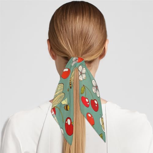 KOBLEN Cherry Print Silk Scarf 23.6x23.6 Inch Square Neck Scarf for Women Breathable Lightweight Neckerchief Silk Head Scarf Hair Wrap4