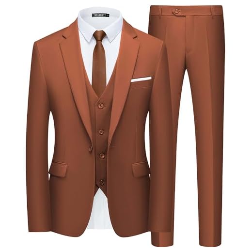 WULFUL Men’s Slim Fit Suit One Button 3-Piece Blazer Dress Business Wedding Party Jacket Vest & Pant