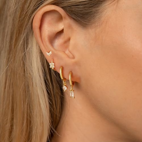 Stud Earrings for Women Dainty Small Hoop Earrings 14K Gold/Silver Plated Cartilage Earring Set CZ Dangle Huggie Earrings Lightweight Hypoallergenic Earrings Trendy Multiple Piercings Jewelry4