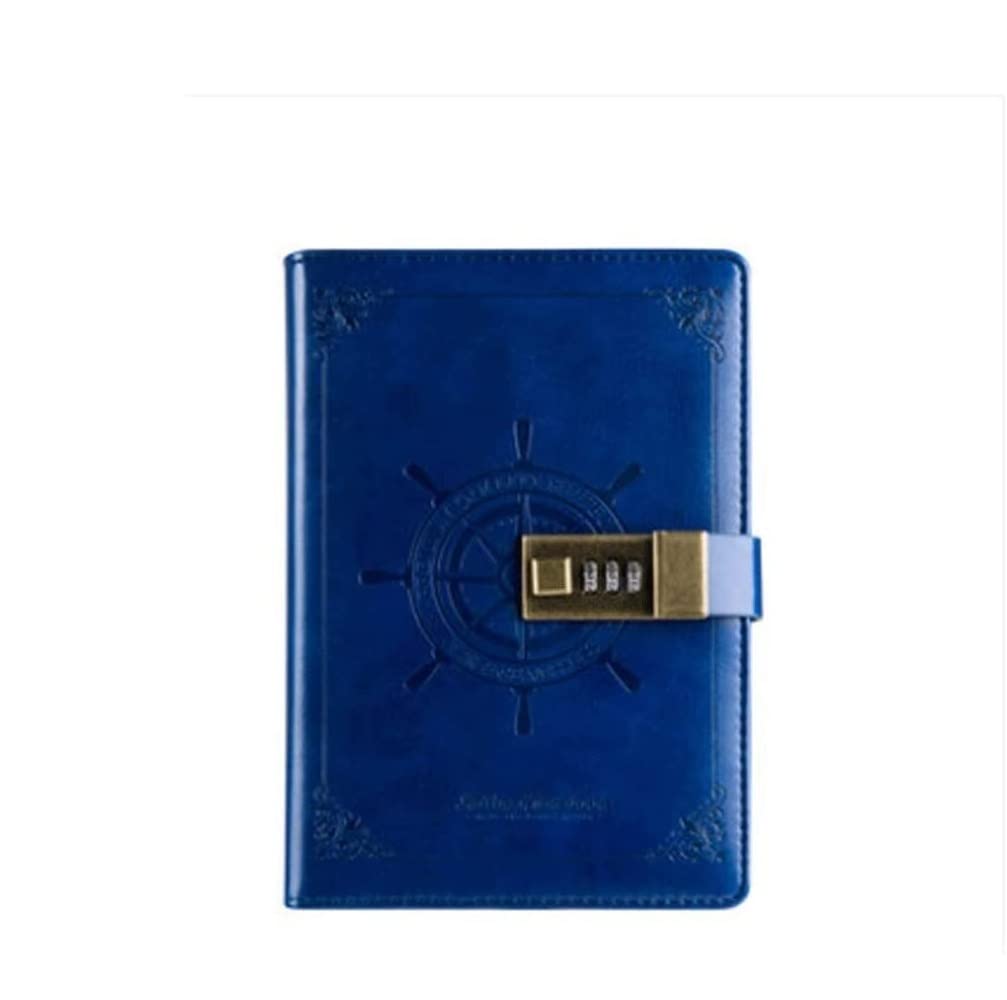 Cuaderno de Viaje Diario De Cuaderno Clásico con Cerradura De Combinación, Diario De Libretas De Escritura con Código De Acceso De Cuero PU Fino Travelers Notebook Bloc de Notas(B)