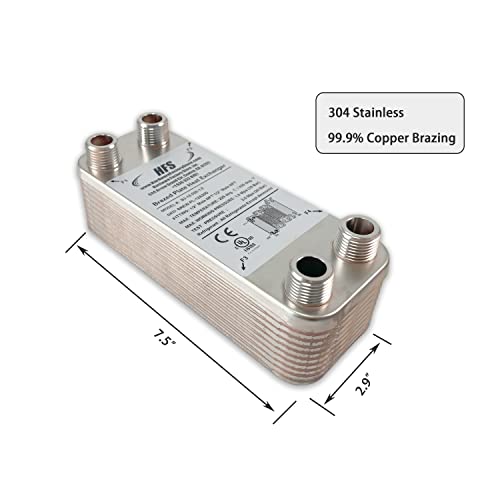 Hfs(R) Homebrew Beer Wort Chiller (7.5'' 2.9''/20 Plate, 1/2" X 1/2" Npt) #TOP3