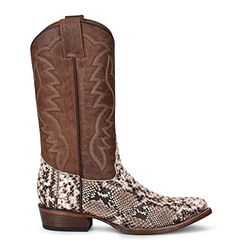 Circle G MEN'S NATURAL/BROWN PYTHON EMBROIDERY ROUND TOE, LEATHER SOLE, WESTERN L58304
