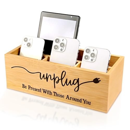 Bamboo Wood Phone Box &ndash; Unplug from Phones, Tablets, and Electronics for Study, Meetings, and...