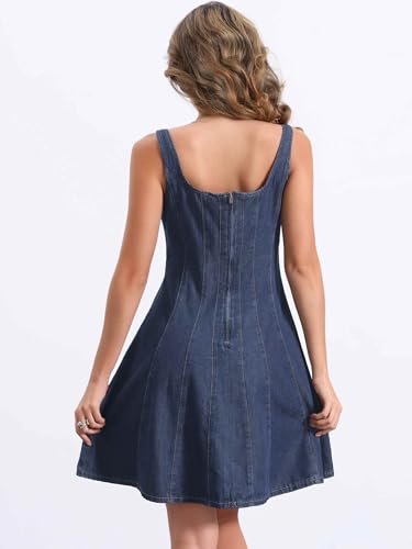Image of Allegra K Denim Dress for Women's Casual Tank Square Neck Mini Dress