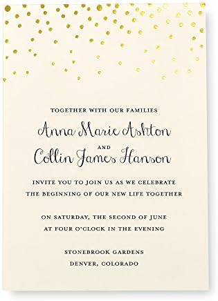 Gartner Studios Gold Foil Dots Print-at-Home Wedding Invitation Kit, Includes Response Cards, Cream White, 5” x 7” and 3.5” x 5”, Set of 50, 14279