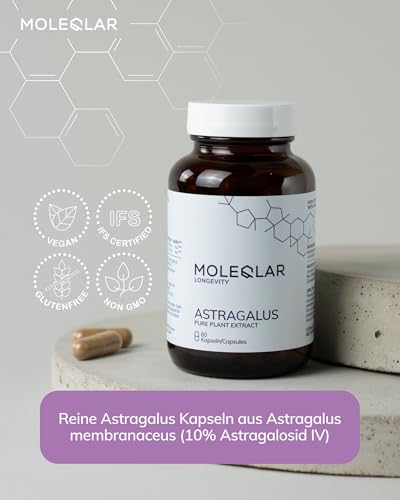 MoleQlar Astragalus Kapseln 60 Stück - 50 mg Astragalosid pro Kapsel - Traganthwurzelextrakt - Laborgeprüft und standardisiert