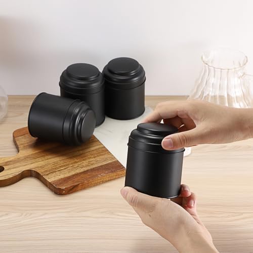 JuxYes 6 Pack Tea Tin Canister with Airtight Double Lids, 8oz Round Tin Can Box Small Kitchen Canisters for Loose Tea, Coffee, Sugar, Candy, Herbs and Spices, Black by JuxYes - Image 5