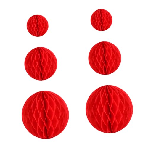 SMASOLO Panal De Papel Rojo Colgante Para Decoración De Fiestas 6 Piezas (10 Cm, 20 Cm, 30 Cm 2 Unidades Cada Tamaño) Bola Panal Papel Para San Valentín Boda y Aniversario